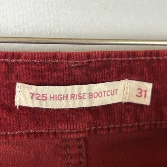 Levi's 725 High Rise Boot Cut Red Corduroy Jeans Pants 32" Inseam Size 31 - Picture 7 of 10